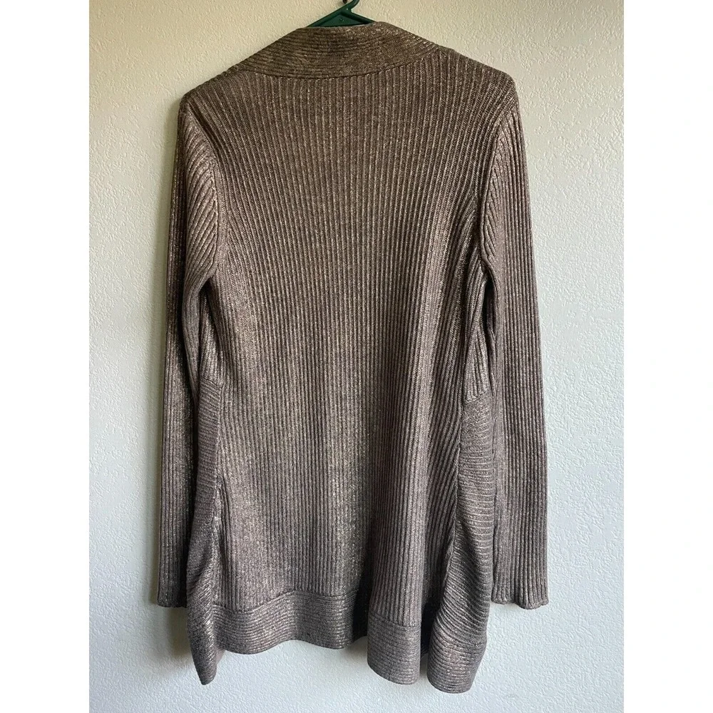 Chico's Gold Metallic Open Front Cardigan Sweater Women's Size 1‎ MEDIUM 8/10